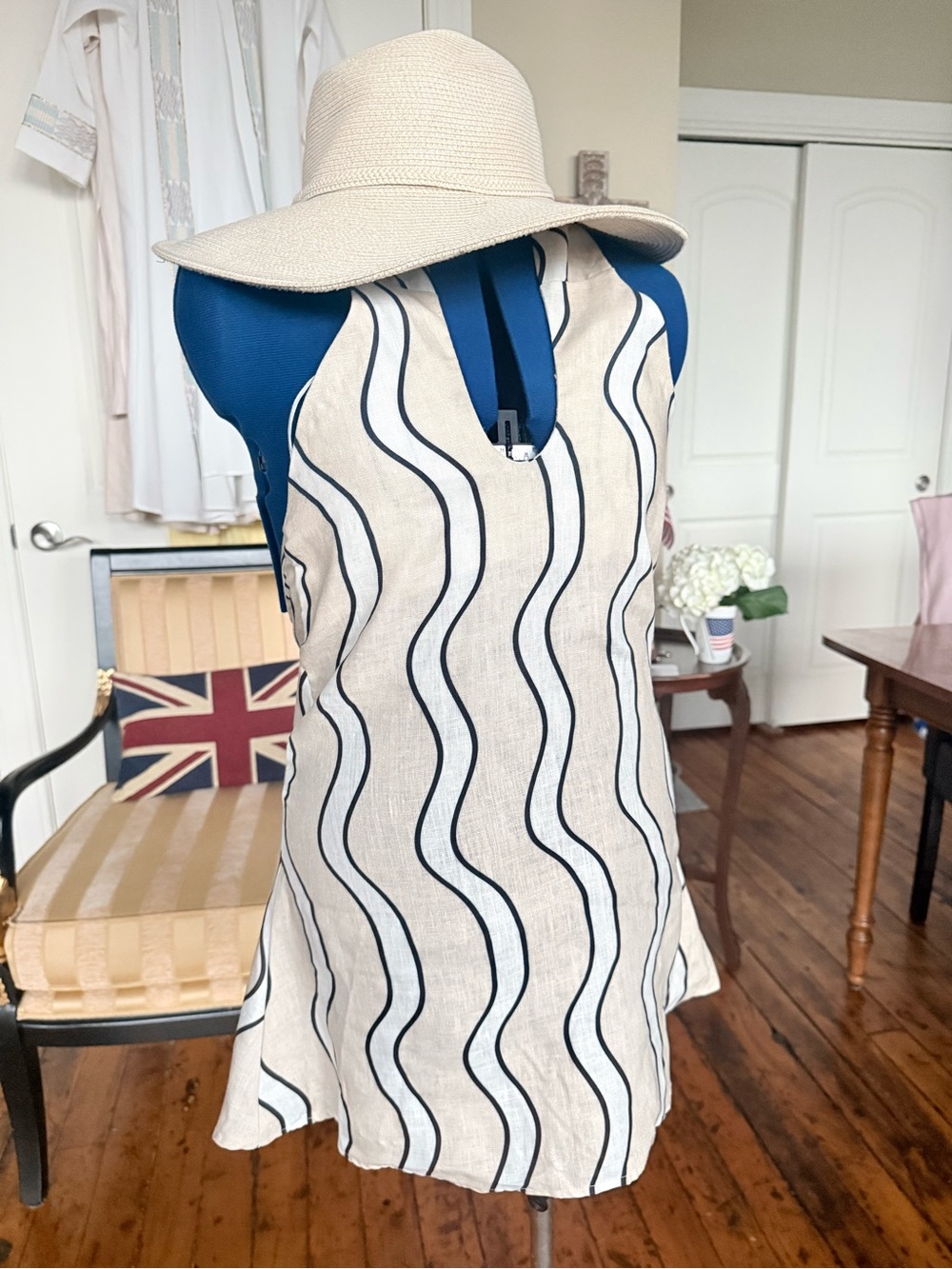 BOHO Vibes ✨VRG GRL Wavy Stripe Halter Dress - Linen-Look, Tie Back